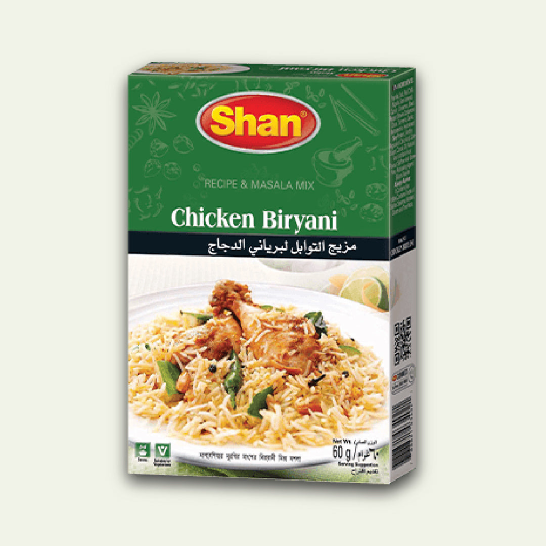Shan Chicken Biryani spice mix packaging on a white background