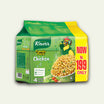 Knorr Chicken Instant Noodles Family Pack, packaging predominantly green and yellow with an image of the noodles and a chicken illustration. The price Rs.