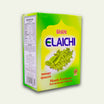 A box of Shahi Elaichi mouth freshener with a green and yellow color scheme, featuring an image of fresh elachi leaves and text detailing the product's quality and quantity.