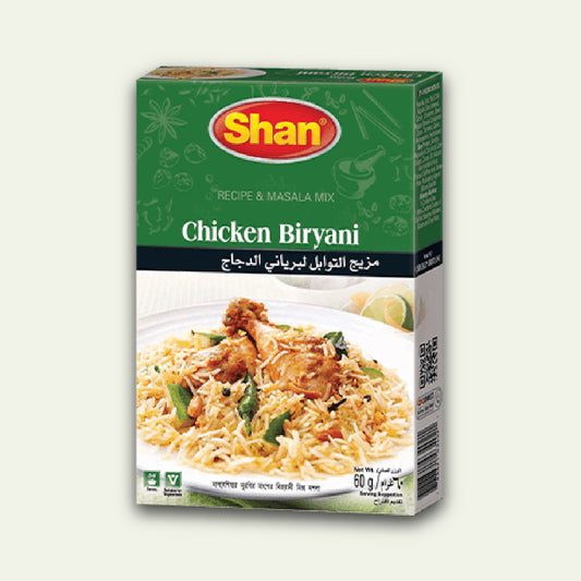 Shan Chicken Biryani spice mix packaging on a white background