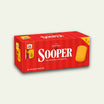 A box of Peek Freans Classic Sooper Biscuits with 16 snack packs. The packaging is predominantly red with an image of the yellow biscuit on the right side.