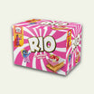 A box of Peek Freans Rio Strawberry & Vanilla flavored biscuits. The packaging is predominantly pink with images of the biscuits, strawberries, and a cartoon character.