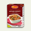 Packaging of Shan Achar Gosht Masala, showing the product name, brand logo, and an image of the seasoning mix in a bowl.