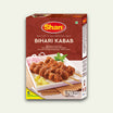 Packaging of Shan Bihari Kabab Masala with a picture of the product, which are meat strips on a plate, and the weight of 50g mentioned.