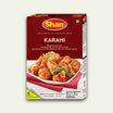 Packaging of Shan Karahi Masala Mix, showing the product name and an image of prepared chicken gravy.
