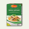 Packaging of Shan Sindhi Biryani Masala, featuring the brand logo, product name, and an image of prepared biryani.